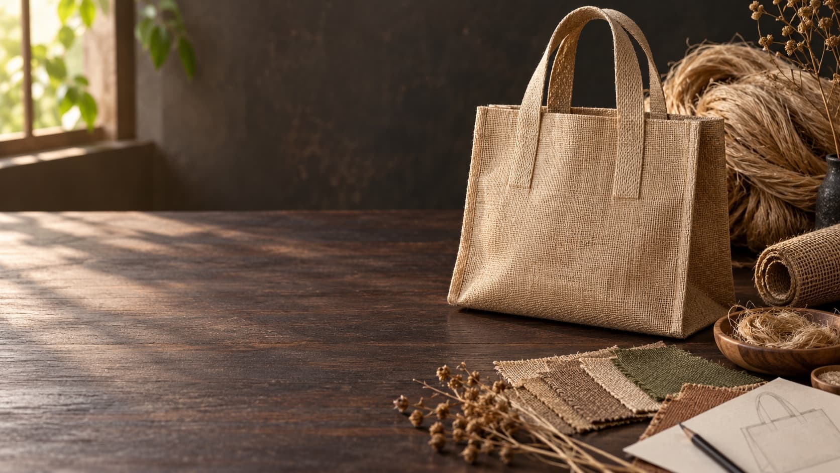 Illustrative jute bag and fibre product concept